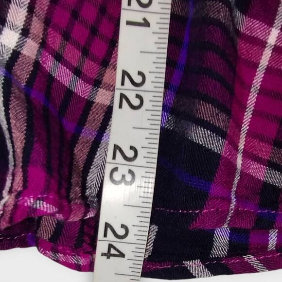 Chicos Womens Blouse Sz 12 Flannel Ruffles Button Shirt Purple Preppy #570315357 - Picture 15 of 16